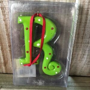 Green Polka Dot Initial R Christmas 4” Ornament Red Ribbon by JWM Collection